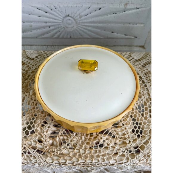 Vintage 1960s Avon Empty Powder Box Topaz Jewel Top Vanity Decor - Picture 3 of 10